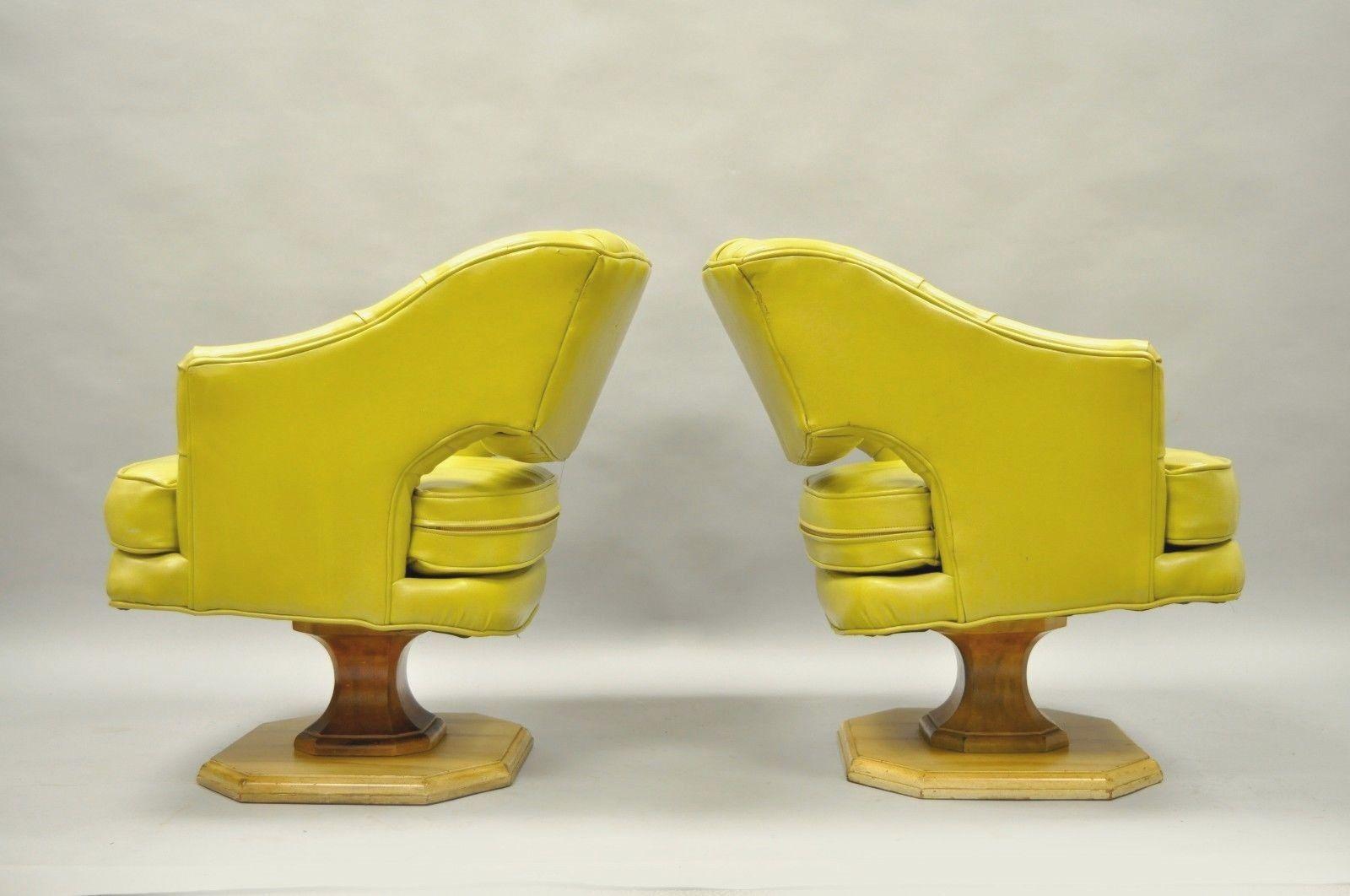 Pair of Silver Craft Green Yellow Swivel Club Lounge Chairs Mid-Century Modern A 3