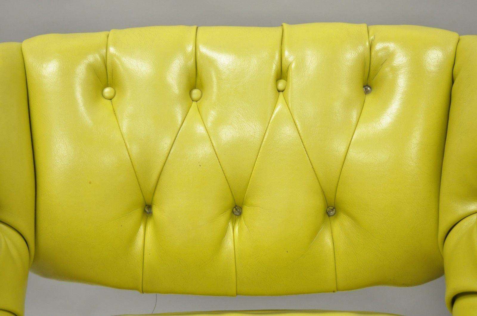 Mid-20th Century Pair of Silver Craft Green Yellow Swivel Club Lounge Chairs Mid-Century Modern A