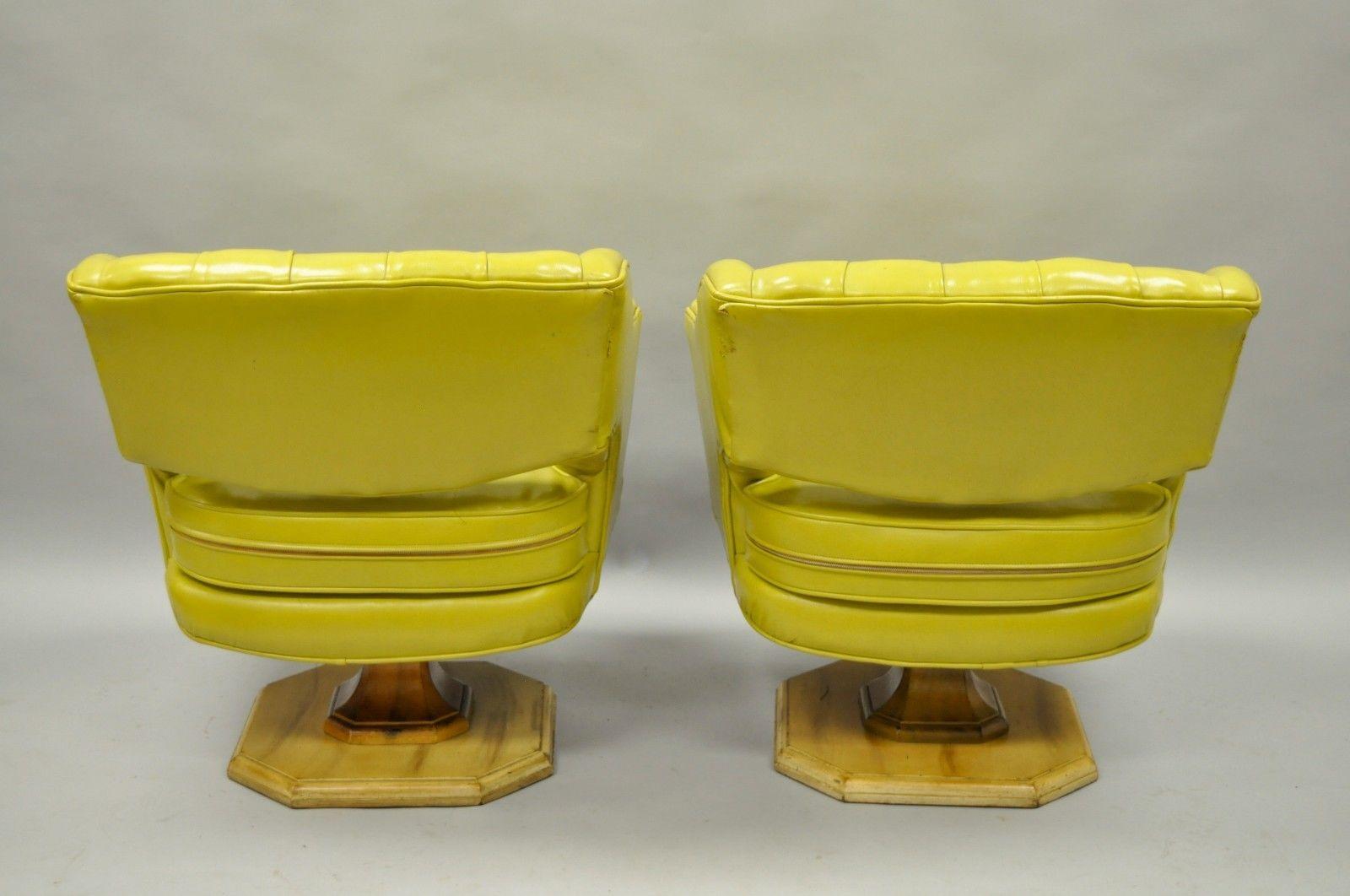 Naugahyde Pair of Silver Craft Green Yellow Swivel Club Lounge Chairs Mid-Century Modern A