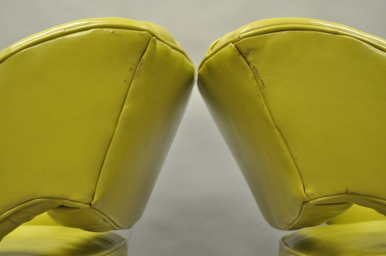 Pair of Silver Craft Green Yellow Swivel Club Lounge Chairs Mid-Century Modern A 2