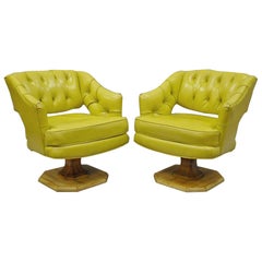 Pair of Silver Craft Green Yellow Swivel Club Lounge Chairs Mid-Century Modern A