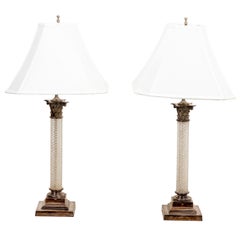 Pair of Silver Crystal Column Table Lamps