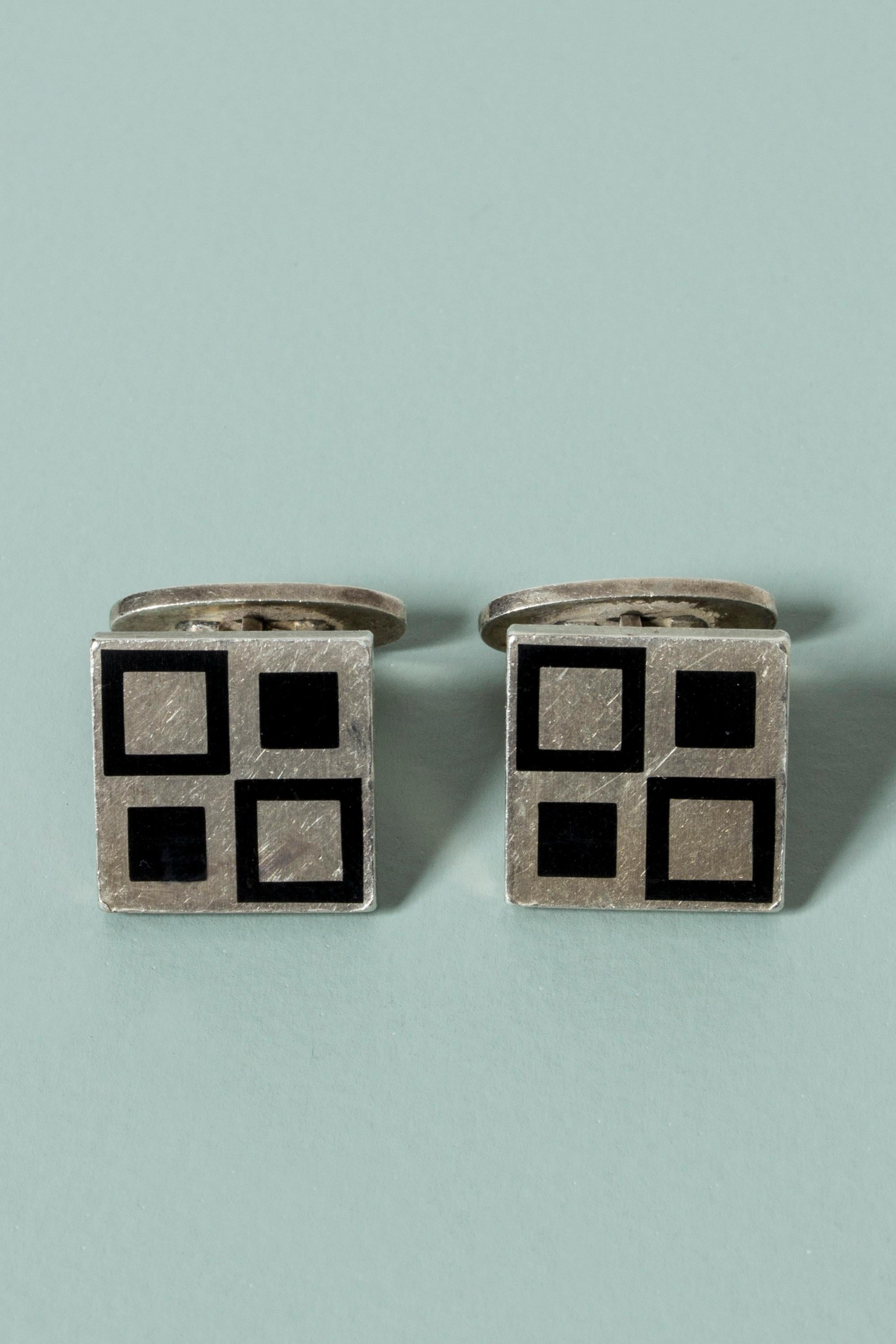 Modernist Pair of Silver Cufflinks by Magnus Steffensen