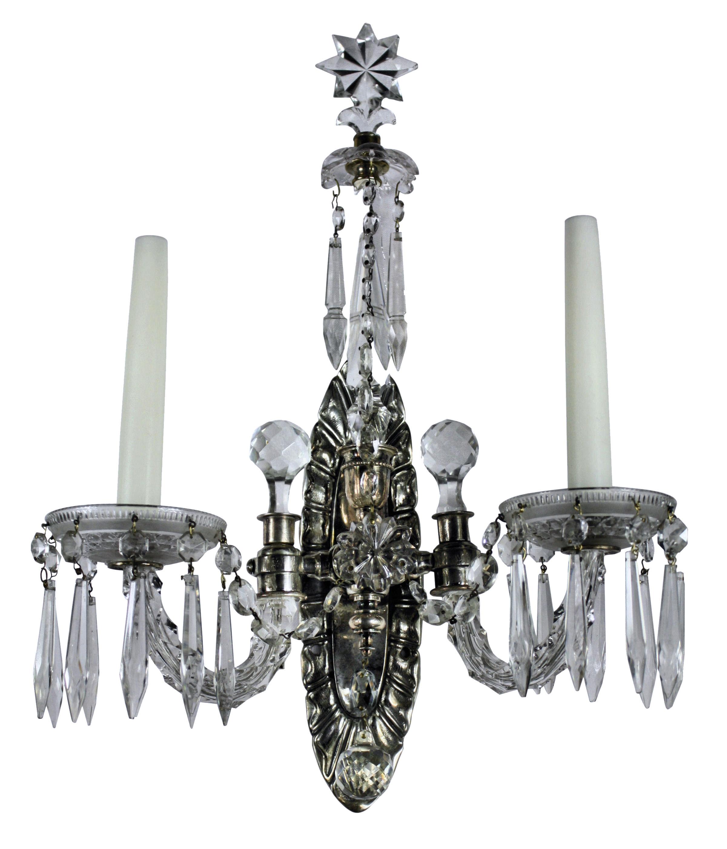 Pareja de apliques de plata y cristal tallado en Bueno estado para la venta en Kent, Dover