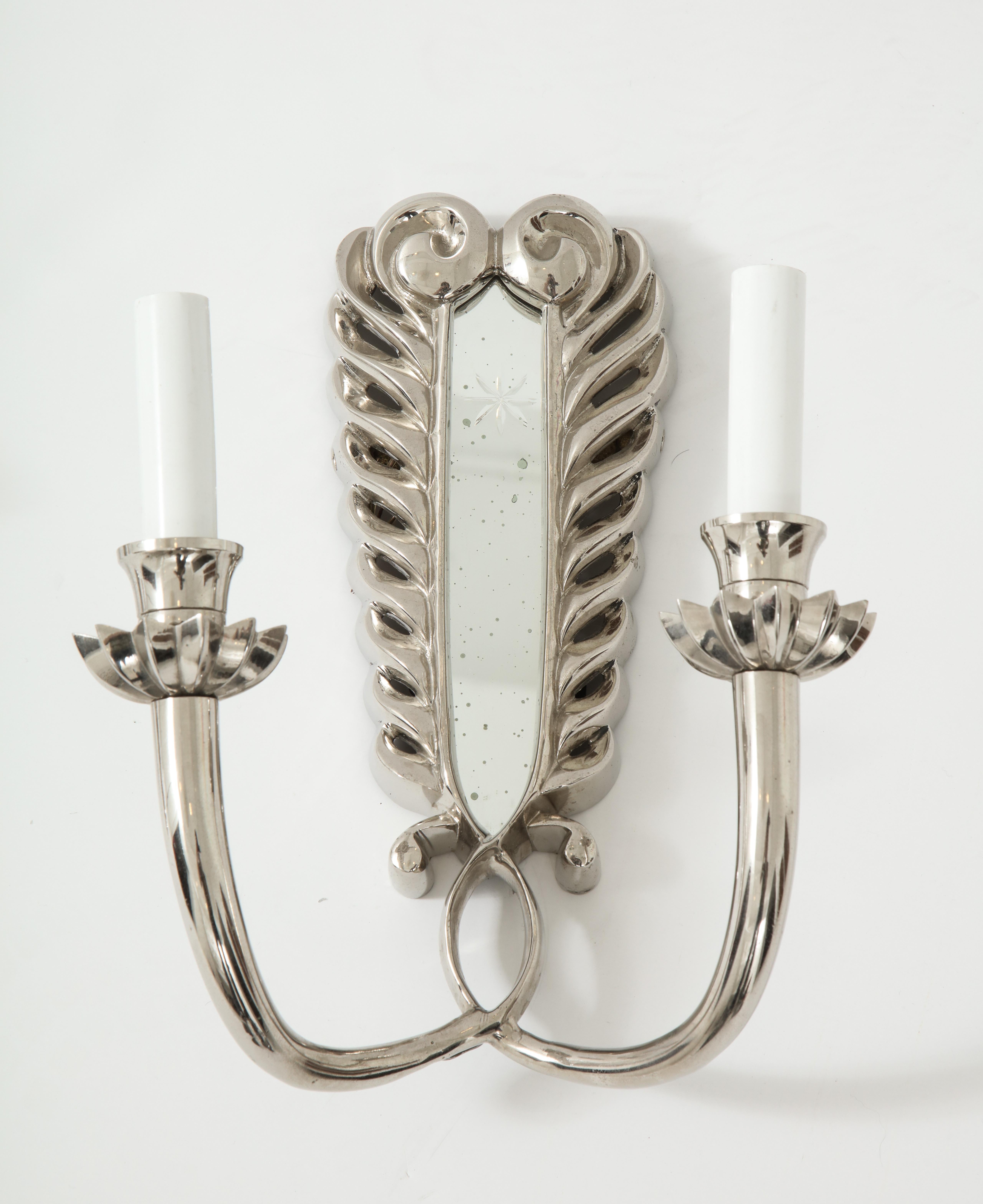 Pair of Silver Double Arm Sconces For Sale 3