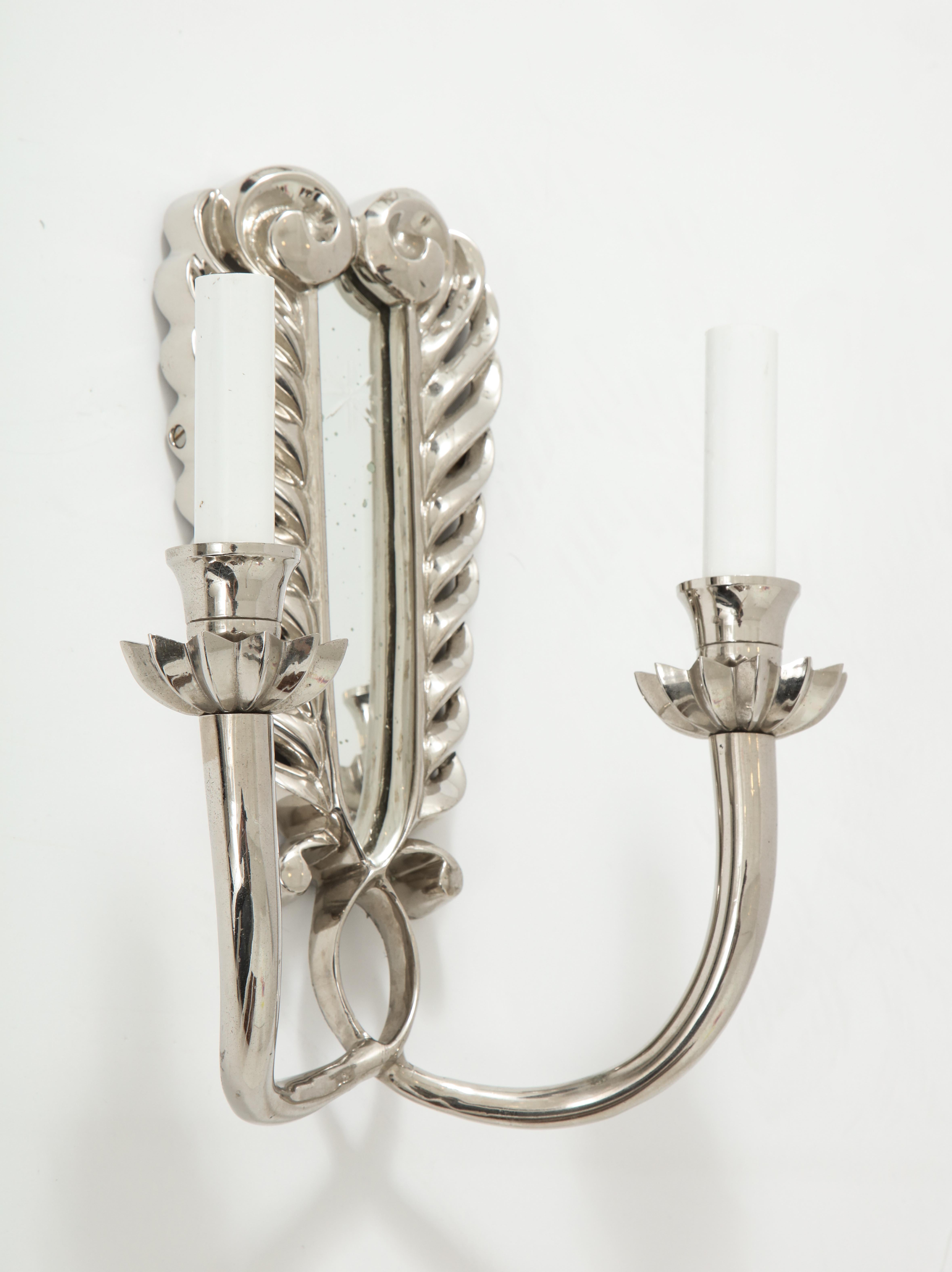 Pair of Silver Double Arm Sconces For Sale 9