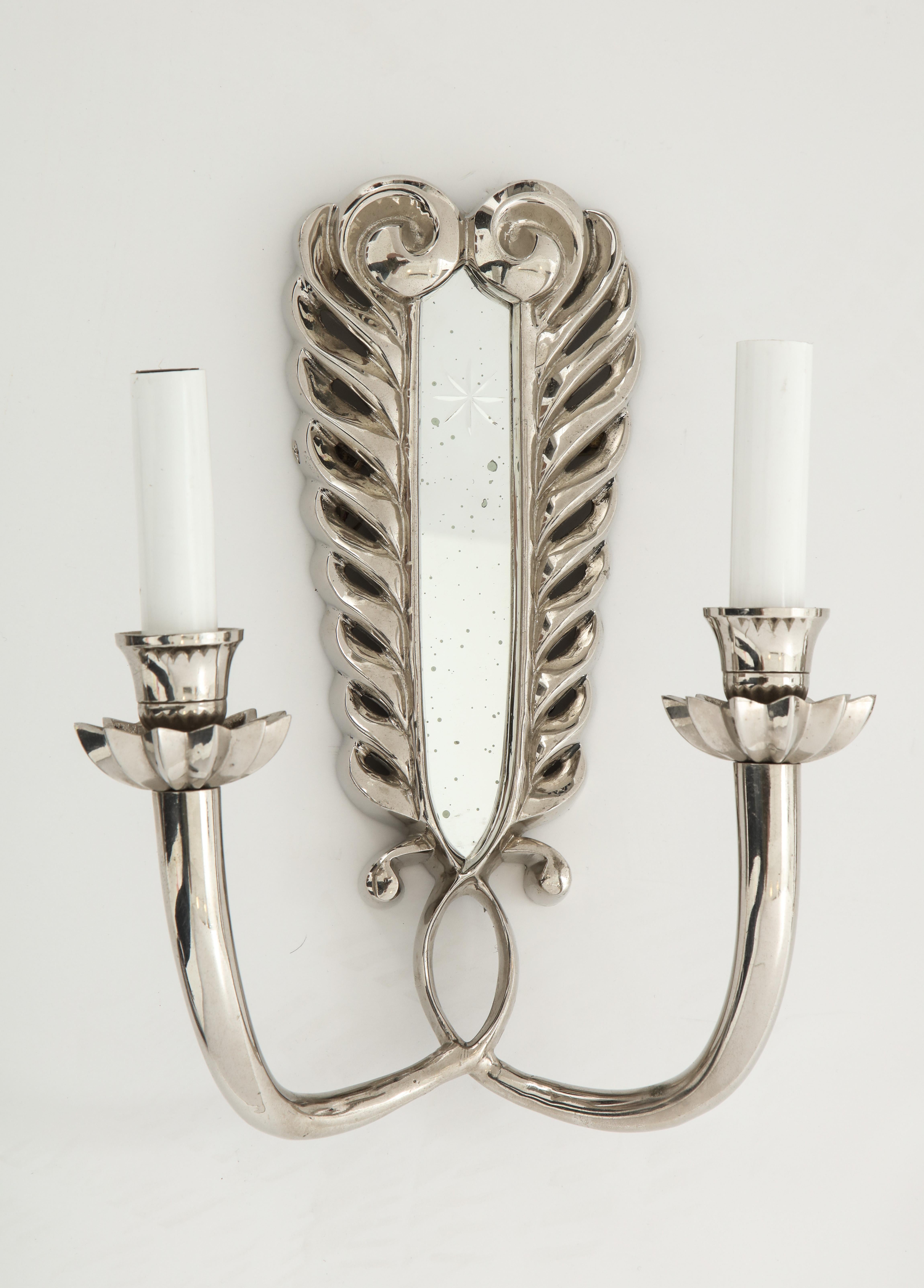 Unknown Pair of Silver Double Arm Sconces For Sale