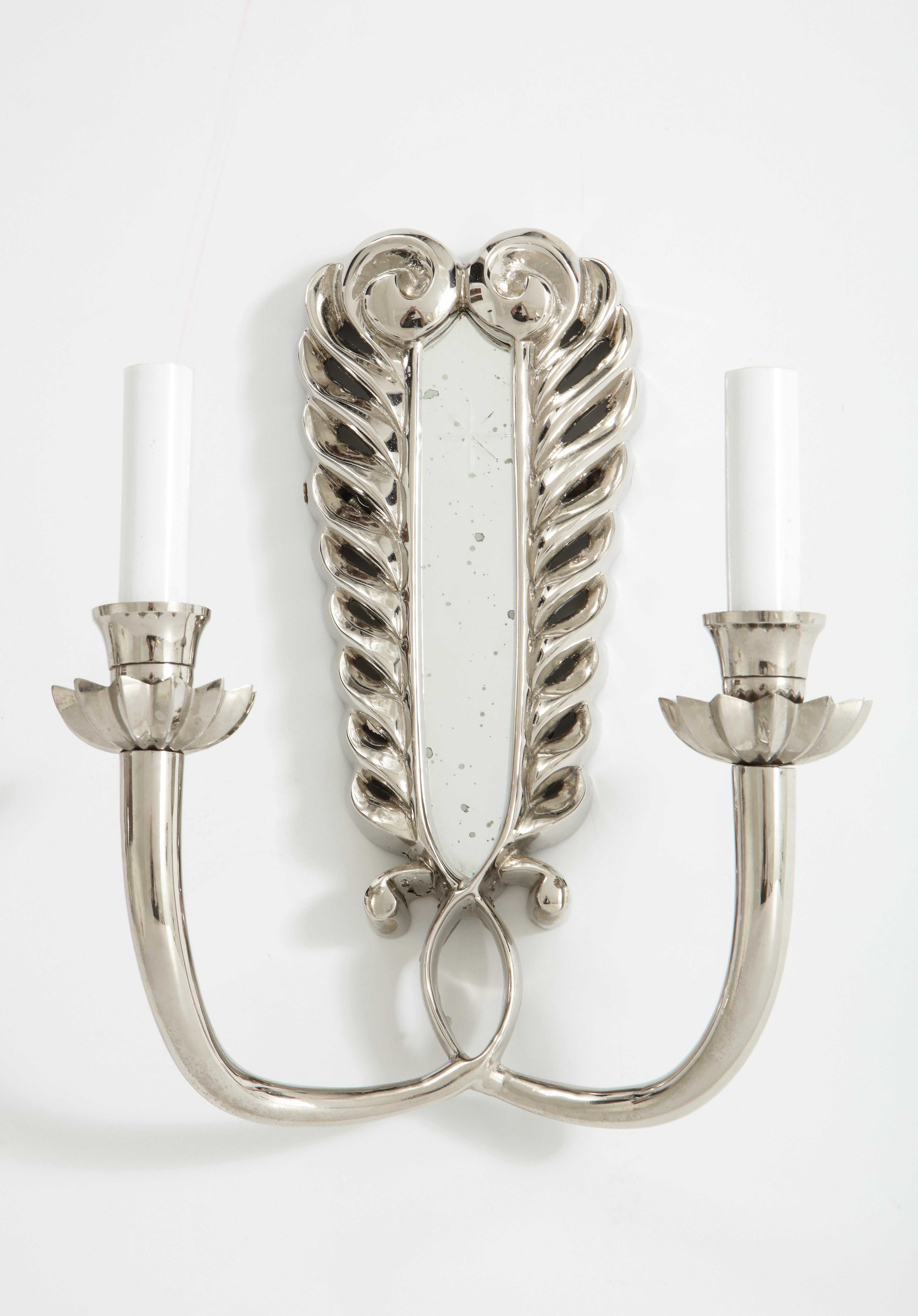Pair of Silver Double Arm Sconces In Excellent Condition For Sale In New York, NY