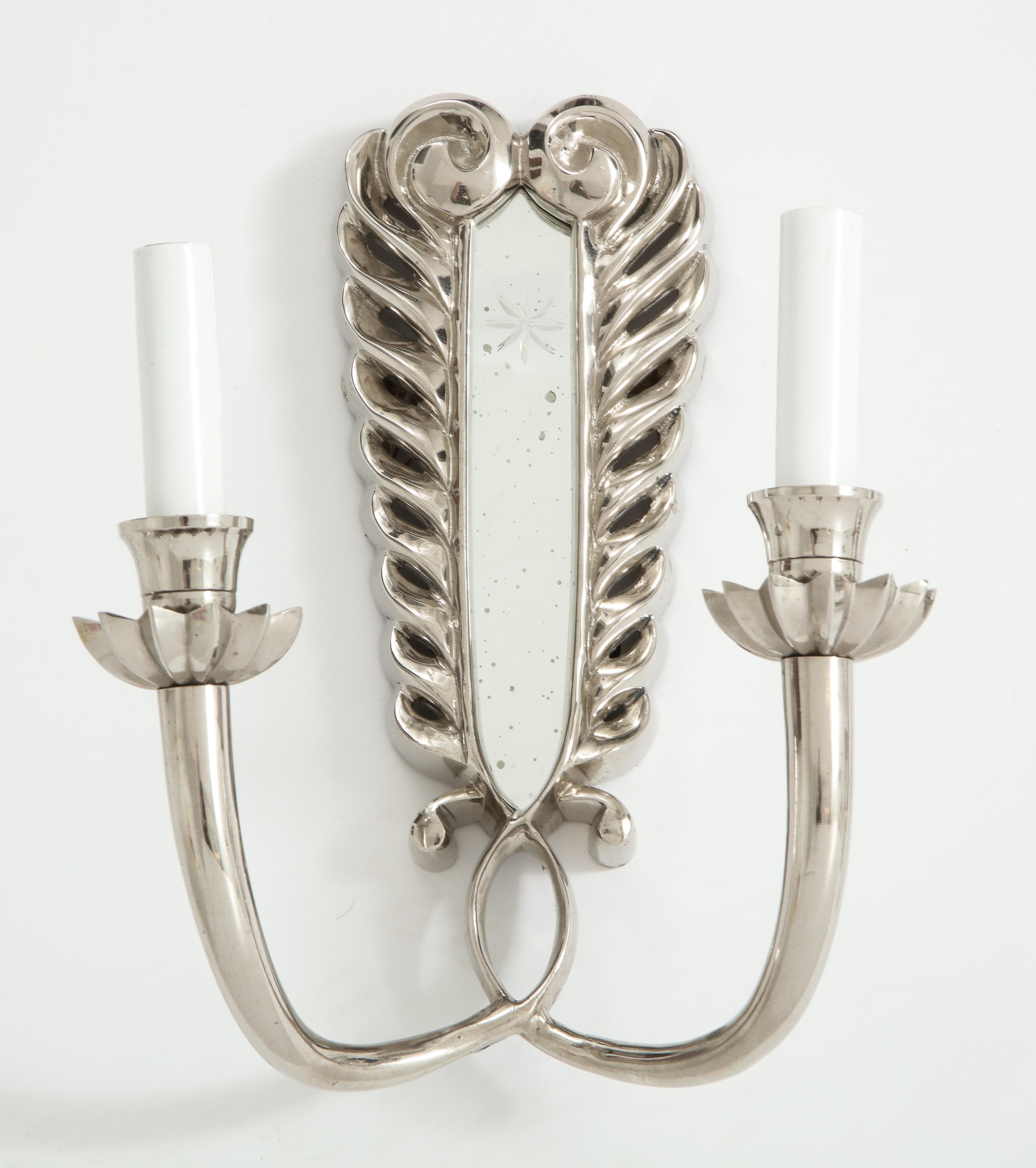 Mid-20th Century Pair of Silver Double Arm Sconces For Sale