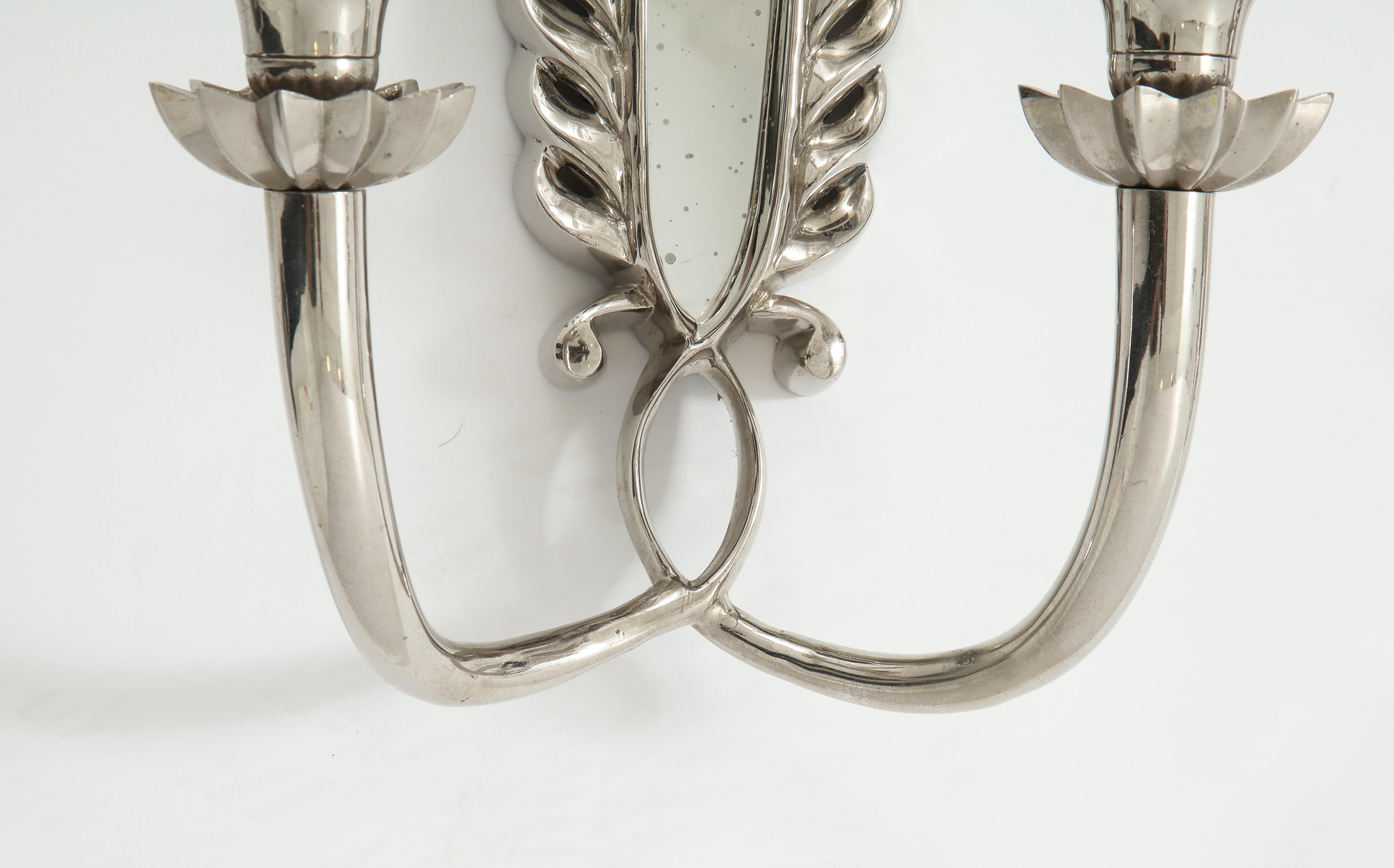 Pair of Silver Double Arm Sconces For Sale 2