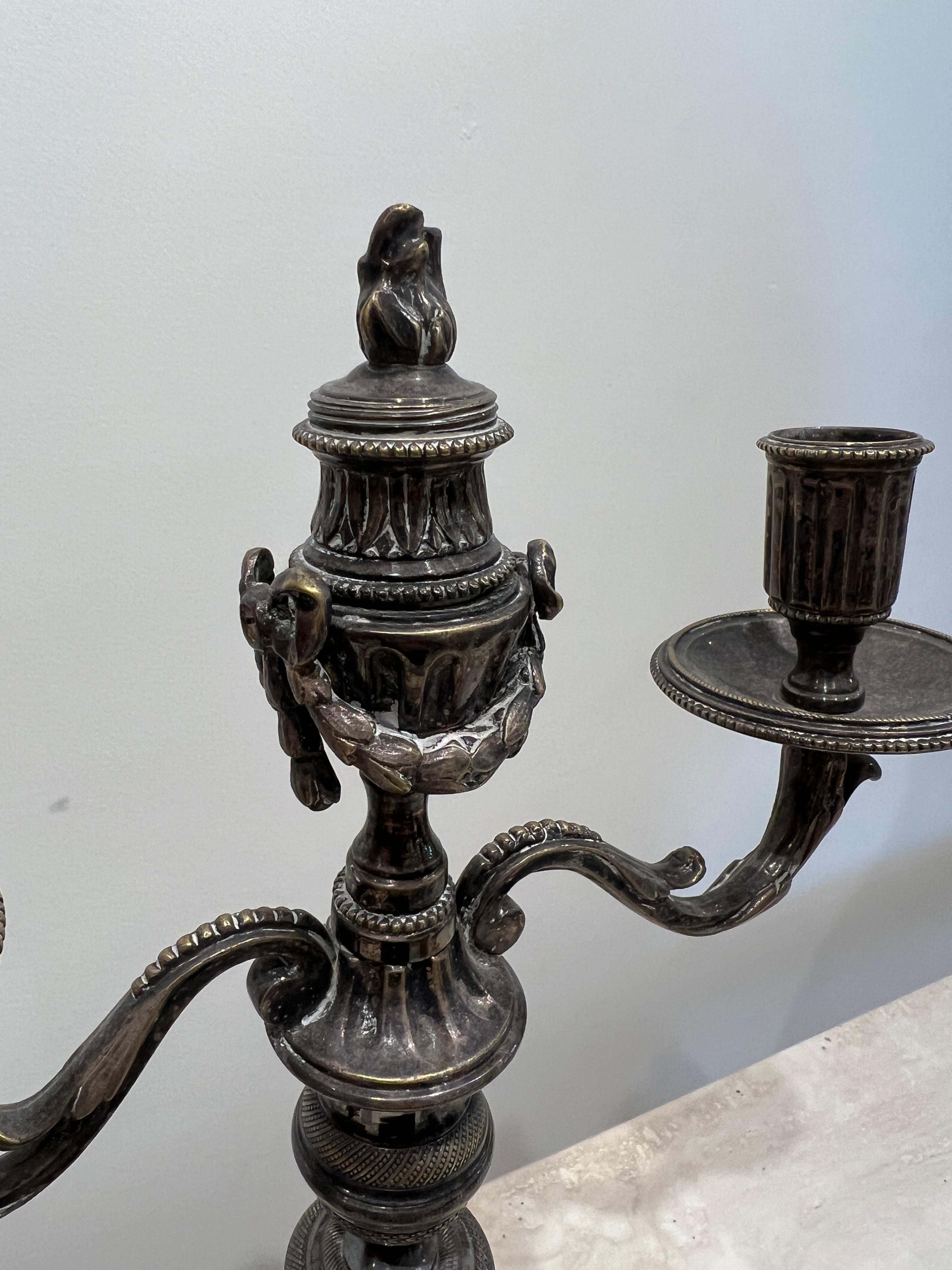 Pair of Silver Double Candlesticks For Sale 1