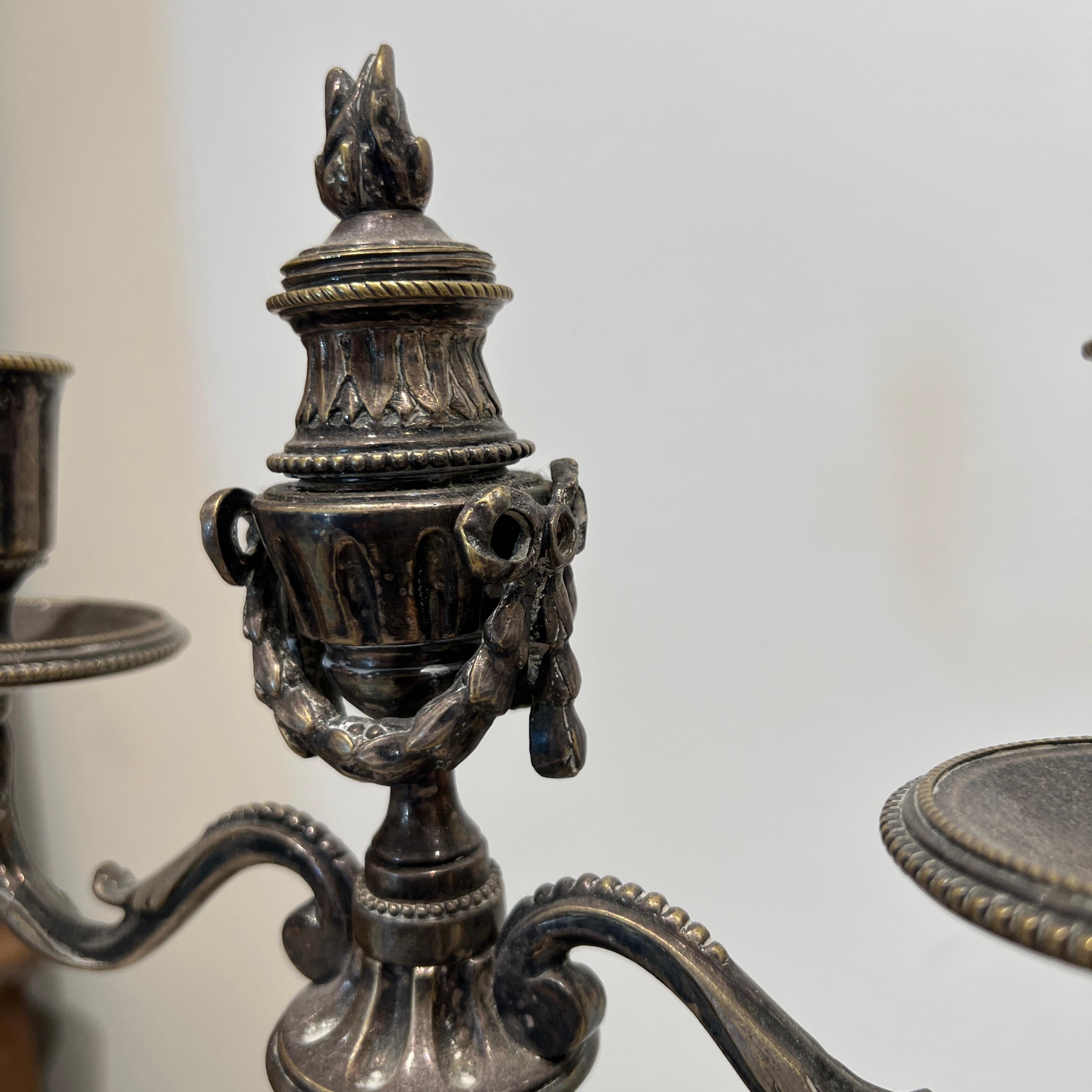 Pair of Silver Double Candlesticks For Sale 3