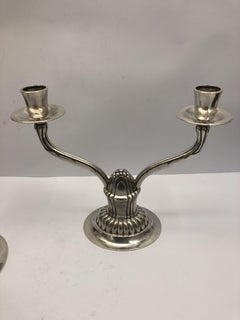 Pair of Silver Double Light Candle Sticks by R. E. Stone, English, 1952