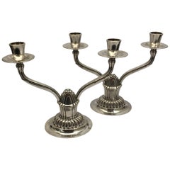 Pair of Silver Double Light Candle Sticks by R. E. Stone, English, 1952