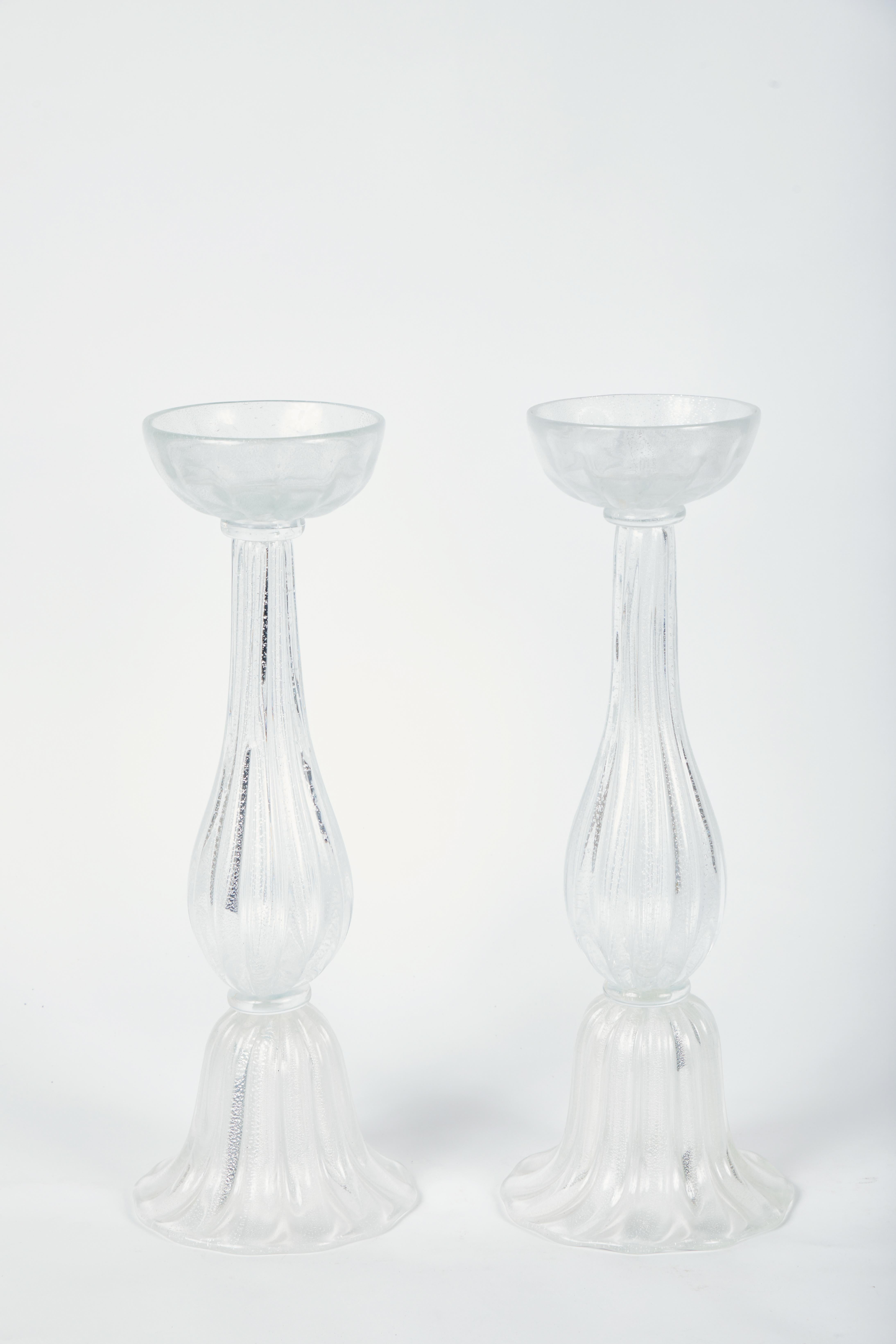 Paar Silber-Tropfen-Murano-Kerzenhalter (20. Jahrhundert)