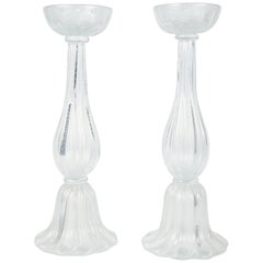 Pair of Silver Drop Murano Candleholders