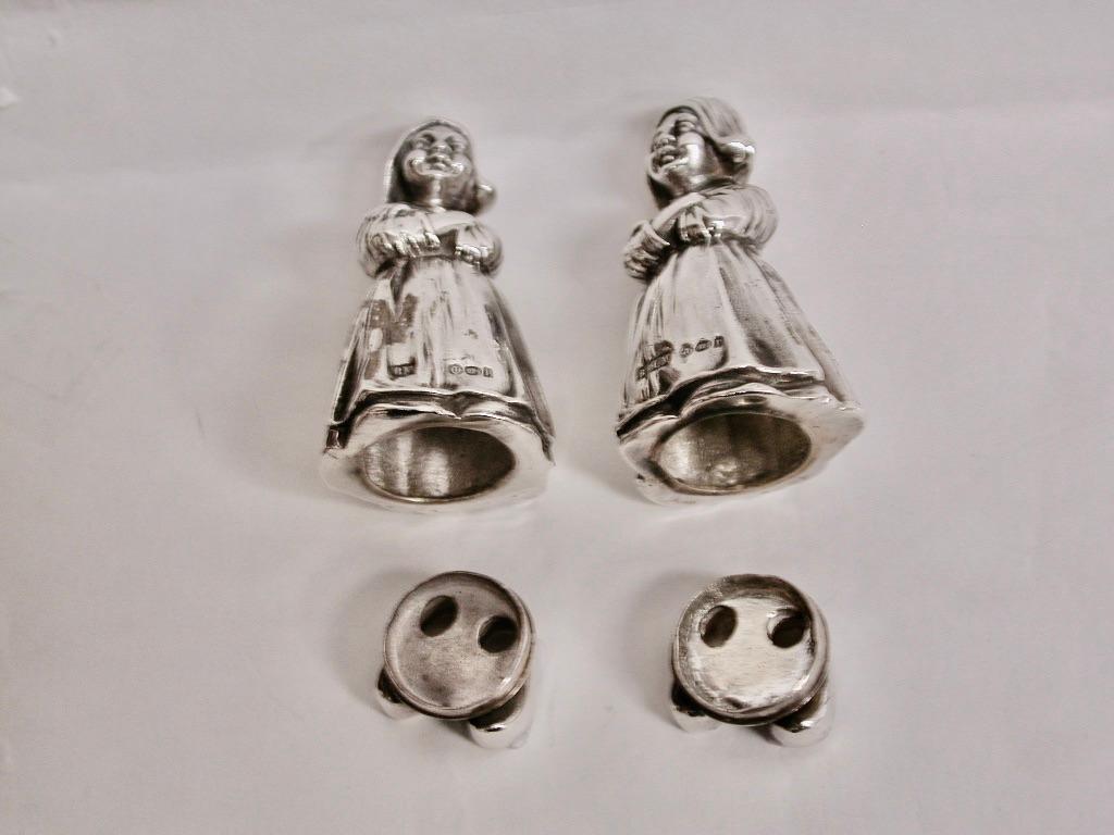 Dutch Colonial Pair of Silver Dutch Girl Salt & Pepper Shakers, Berthold Muller Dated 1910/1912  For Sale