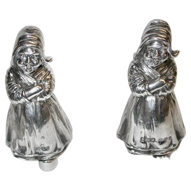 Pair of Silver Dutch Girl Salt & Pepper Shakers, Berthold Muller Dated 1910/1912  For Sale