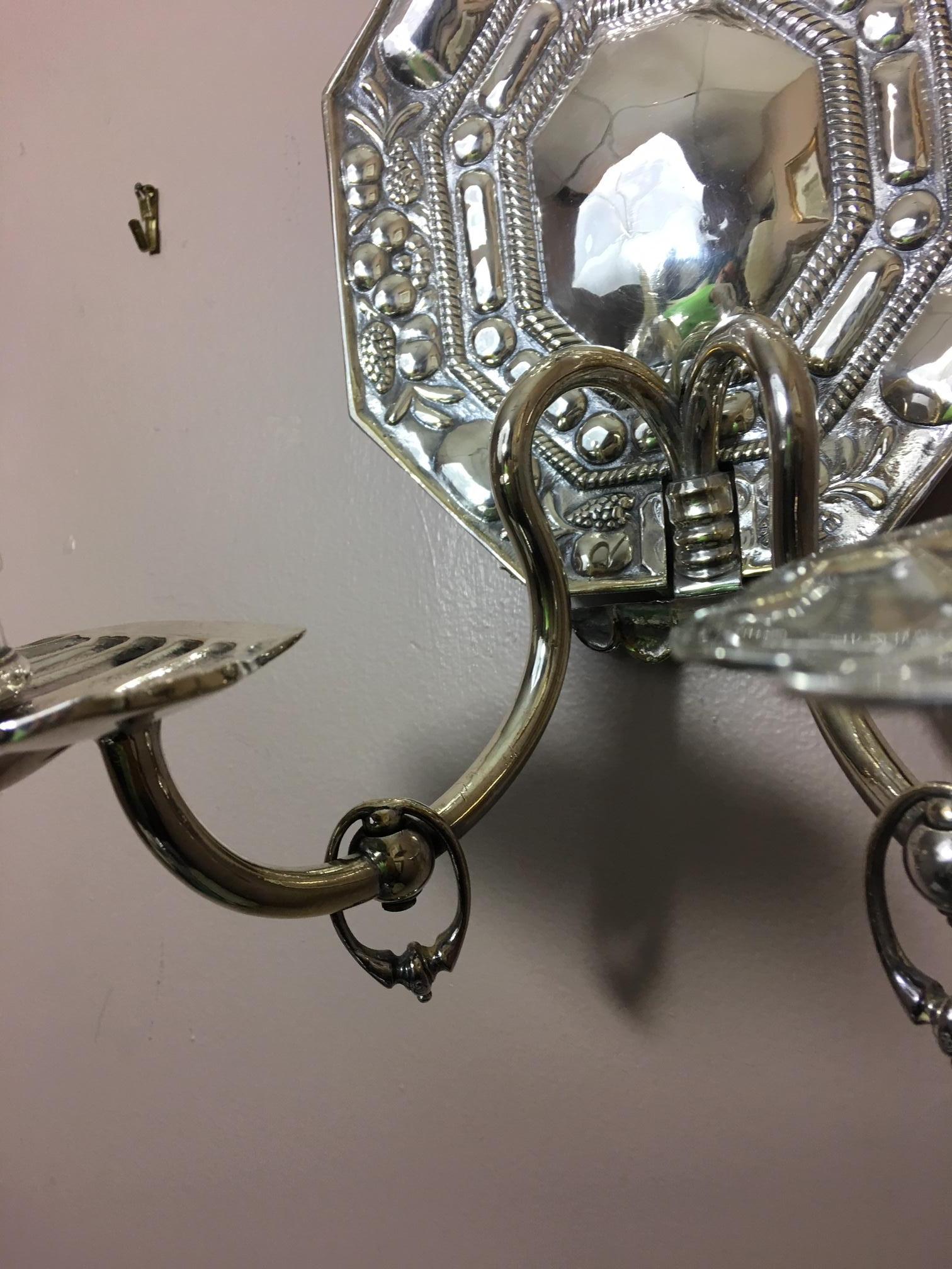 Pair of Silver Dutch Two-Light Sconces, Late 19th Century 4