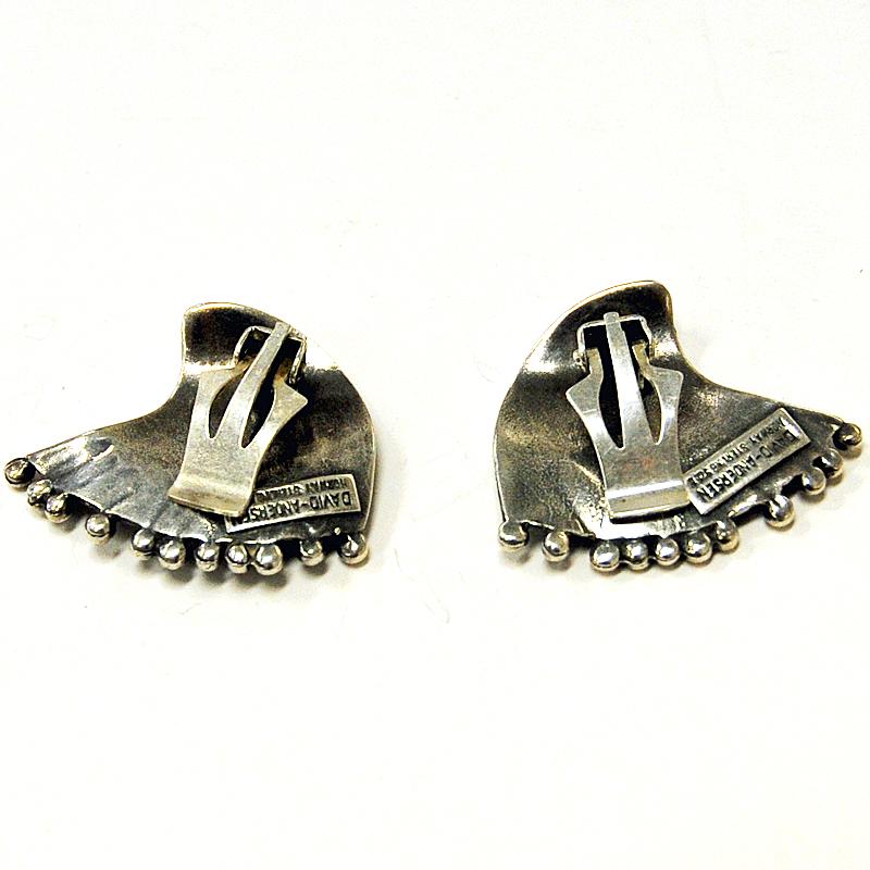 Vintage pair of silver earclips `Innovative Space` Marianne Berg for D. Andersen In Good Condition For Sale In Stockholm, SE