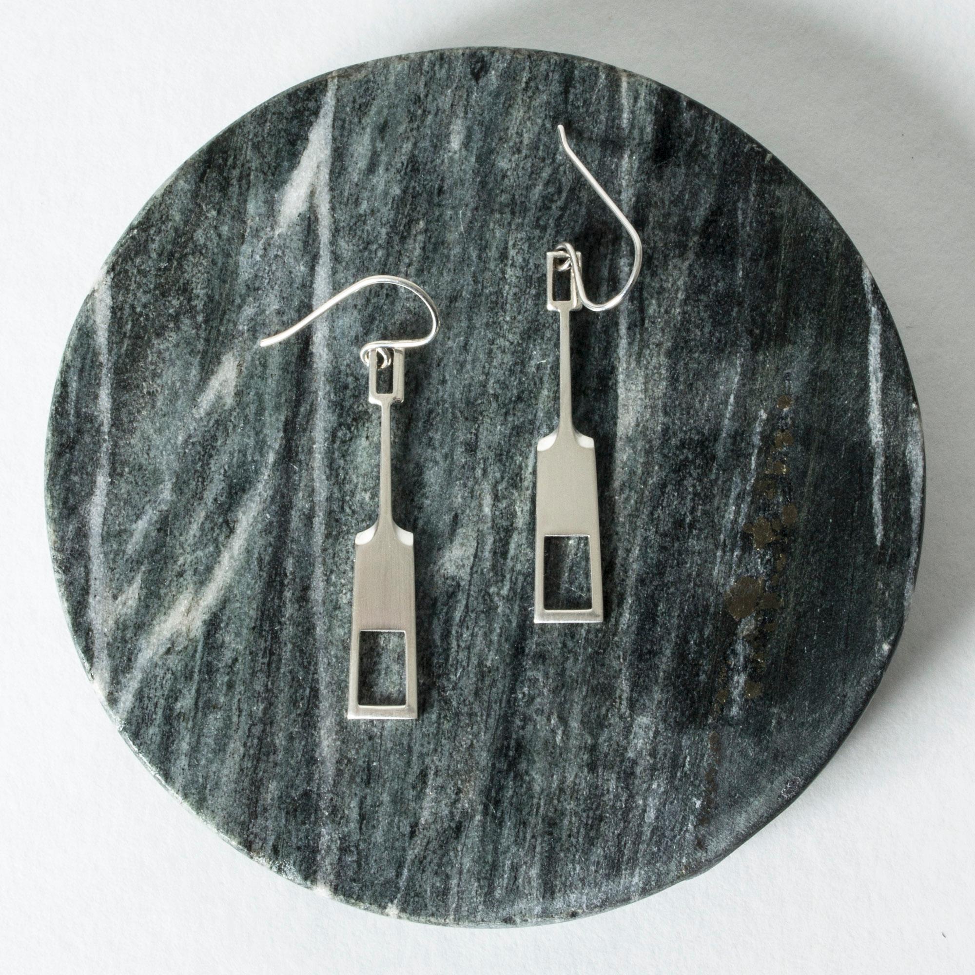 Pair of amazing silver earrings by Tone Vigeland in a cool, modernist design. Easy to wear pieces that stand out.