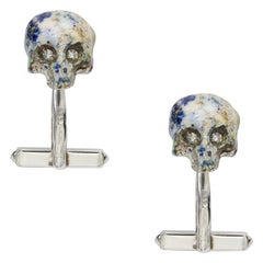 Pair of Silver, Enamel and Diamond Skull Cufflinks