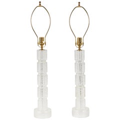 Pair of Silver Flecked Murano Lamps