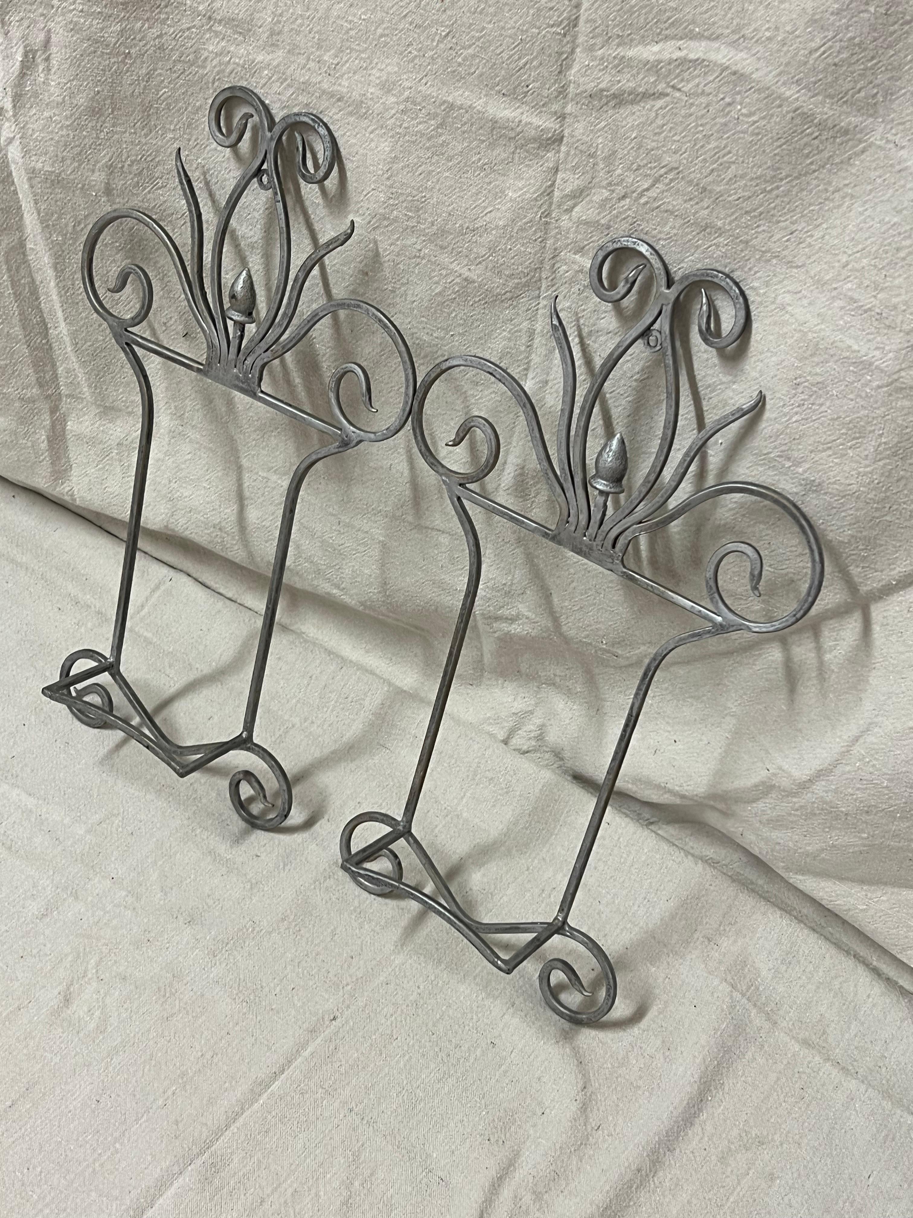 Pair of Large Silver Floral Hand Towel Racks For Sale 11