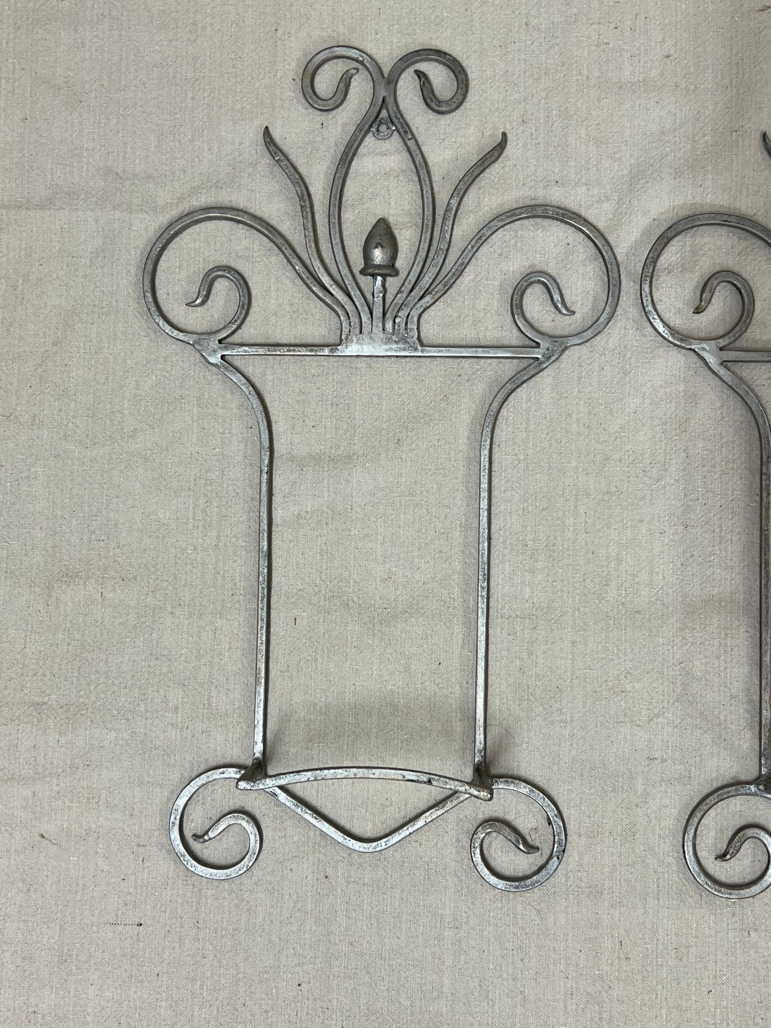 Pair of Large Silver Floral Hand Towel Racks In Good Condition For Sale In Redding, CT