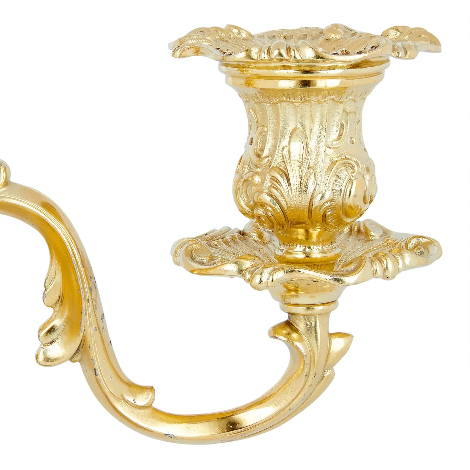 Pair of Silver Gilt 3-Branch Candelabra  In Good Condition For Sale In London, GB