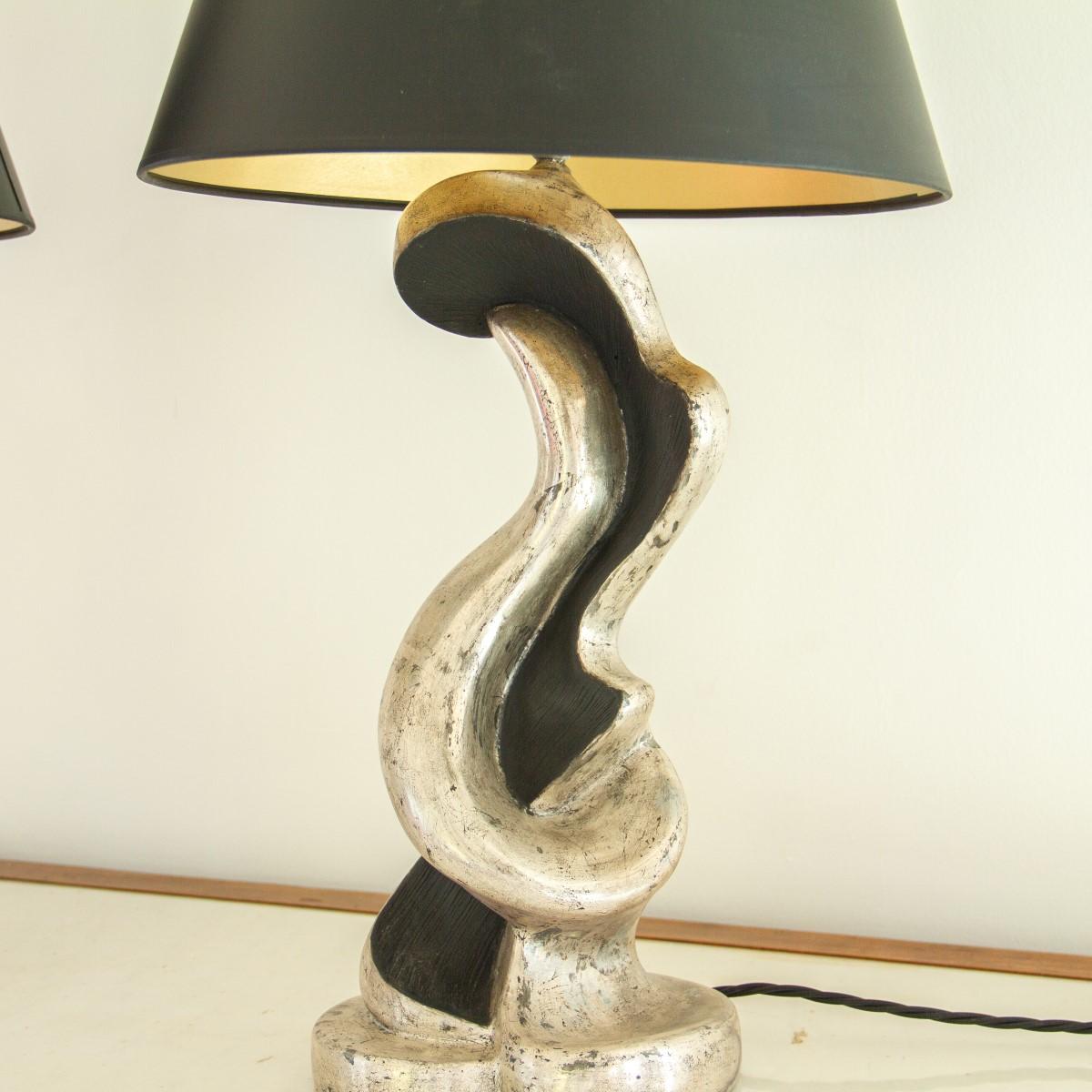 Pair of Silver Gilt and Ebony Lamps, 1950s 4