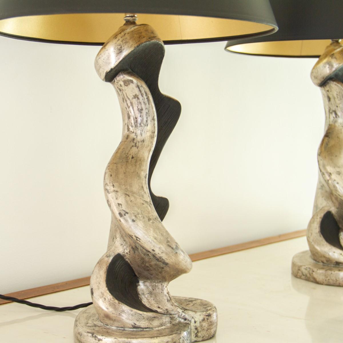 Pair of Silver Gilt and Ebony Lamps, 1950s 5