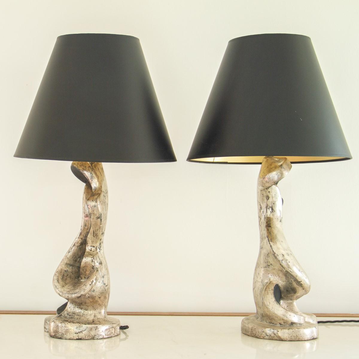 Pair of Silver Gilt and Ebony Lamps, 1950s 6