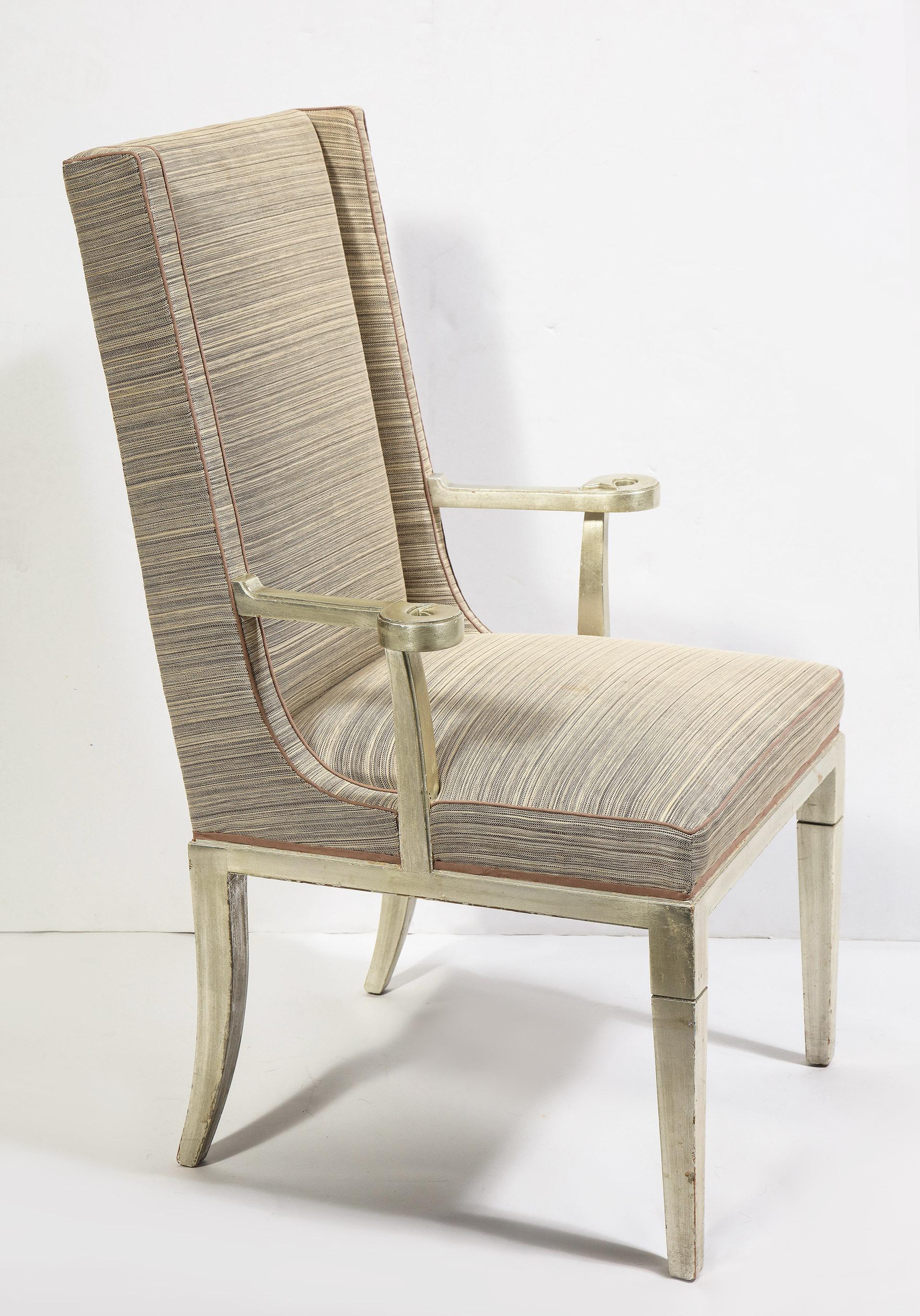 Pair of Silver Gilt Arm Chairs by Tommi Parzinger for Charak Modern In Good Condition For Sale In New York, NY