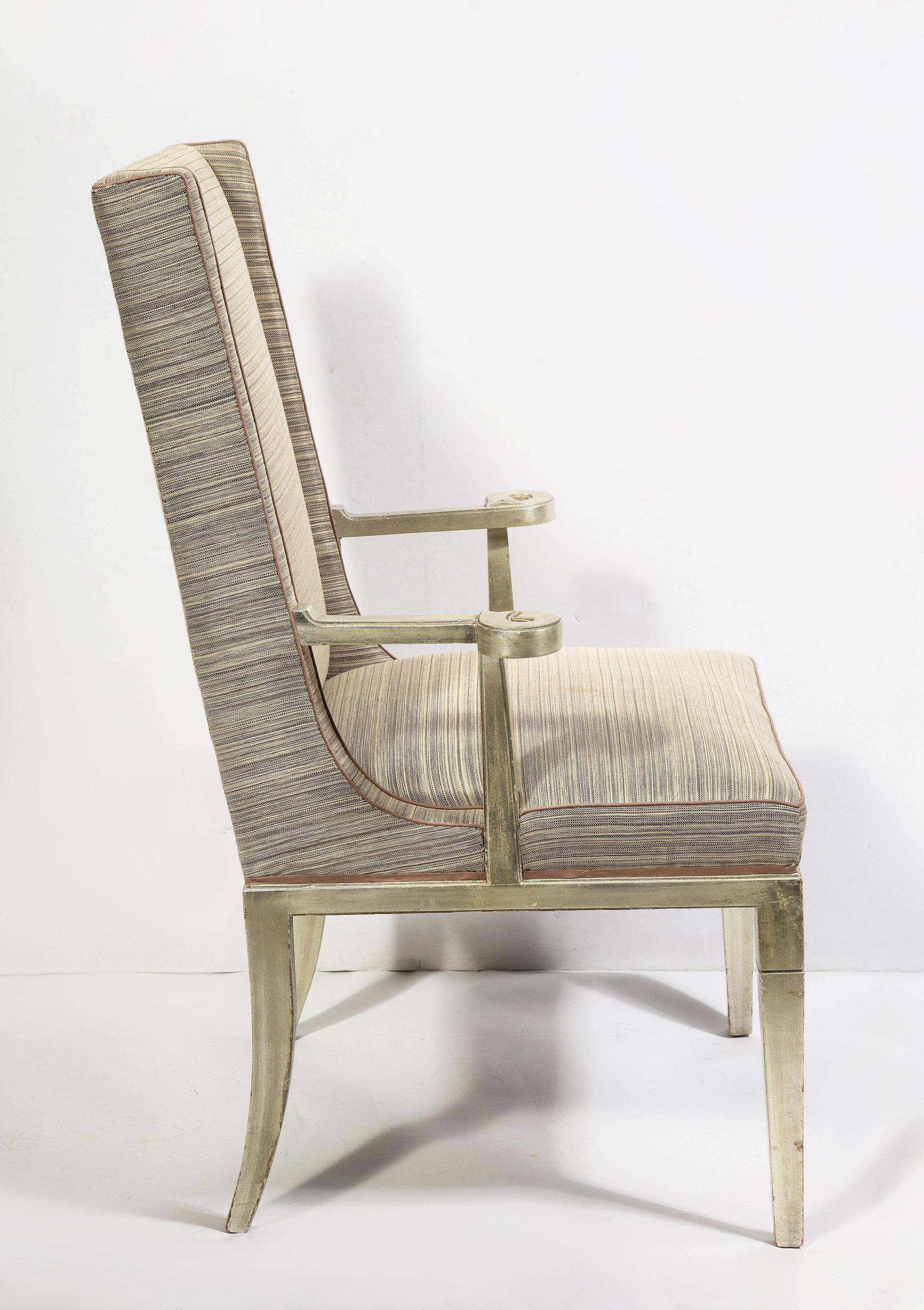 20th Century Pair of Silver Gilt Arm Chairs by Tommi Parzinger for Charak Modern For Sale