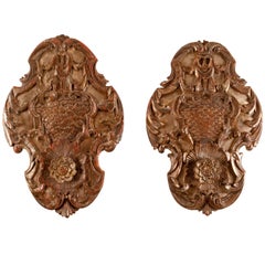 Pair of Silver Gilt Baroque Carved Wood Architectural Elements, Italy