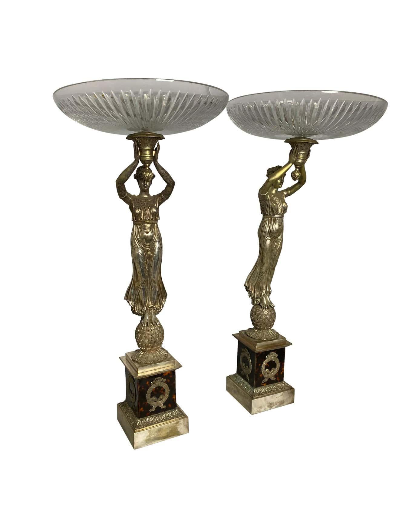 Pair of Silver Gilt Bronze French Tazzas with Tortoiseshell, 19th Century In Good Condition For Sale In Southall, GB