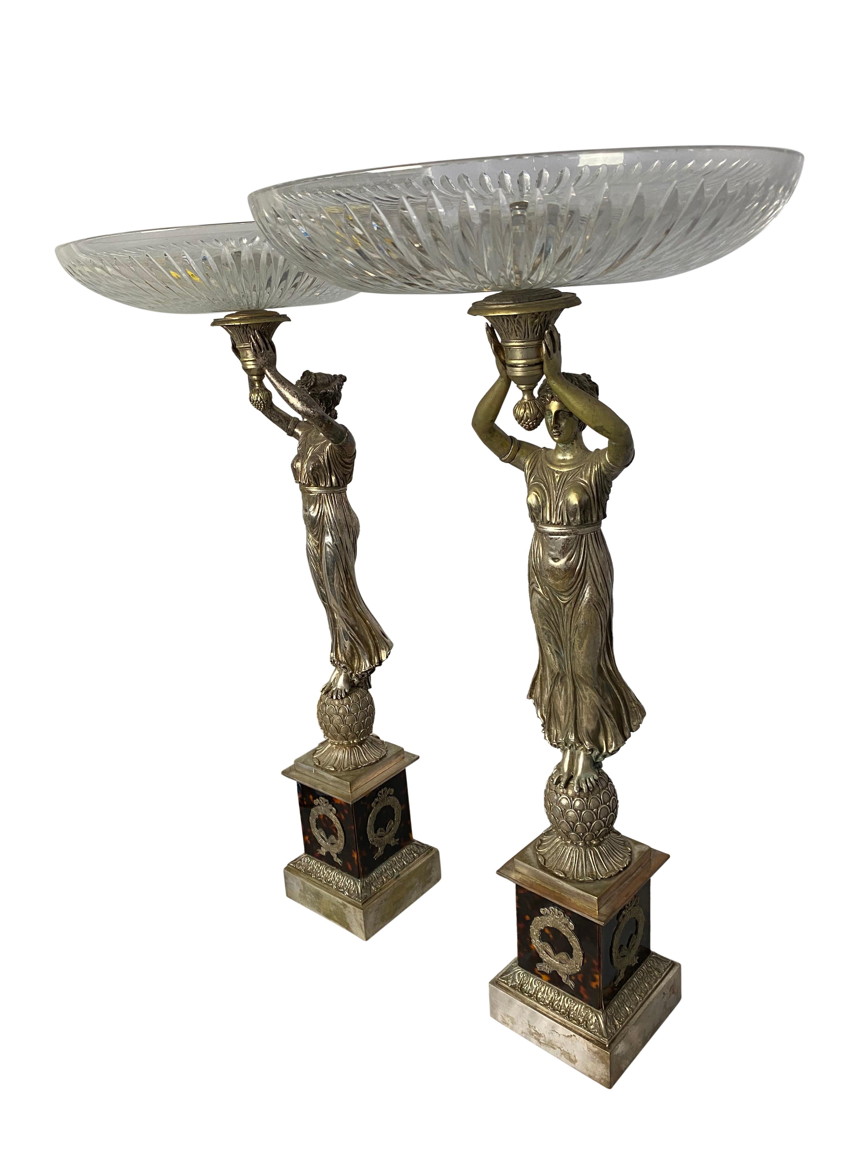 Pair of Silver Gilt Bronze French Tazzas with Tortoiseshell, 19th Century For Sale 5