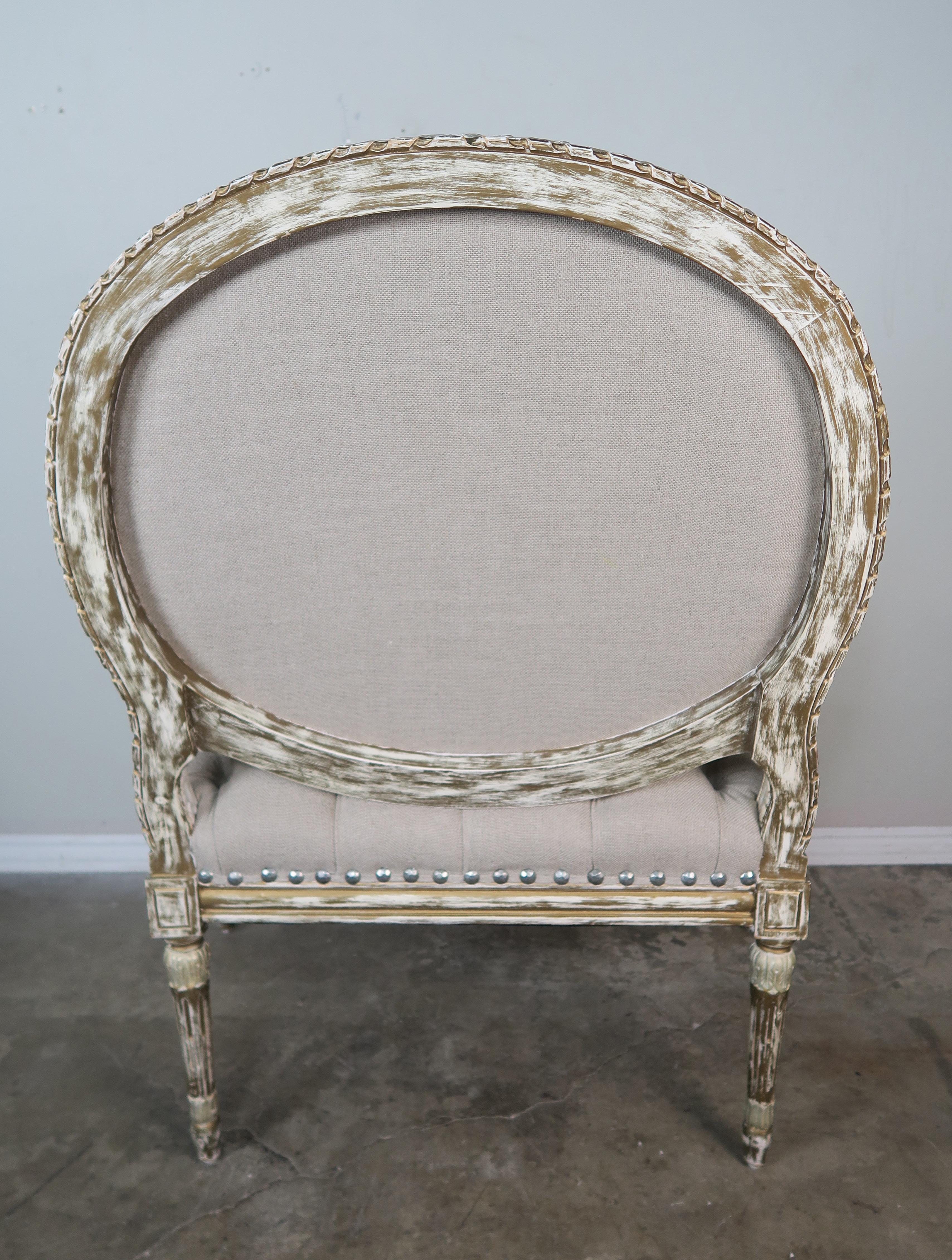 Early 20th Century Pair of Silver Gilt Carved Neoclassical Style Armchairs