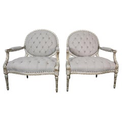 Pair of Silver Gilt Carved Neoclassical Style Armchairs