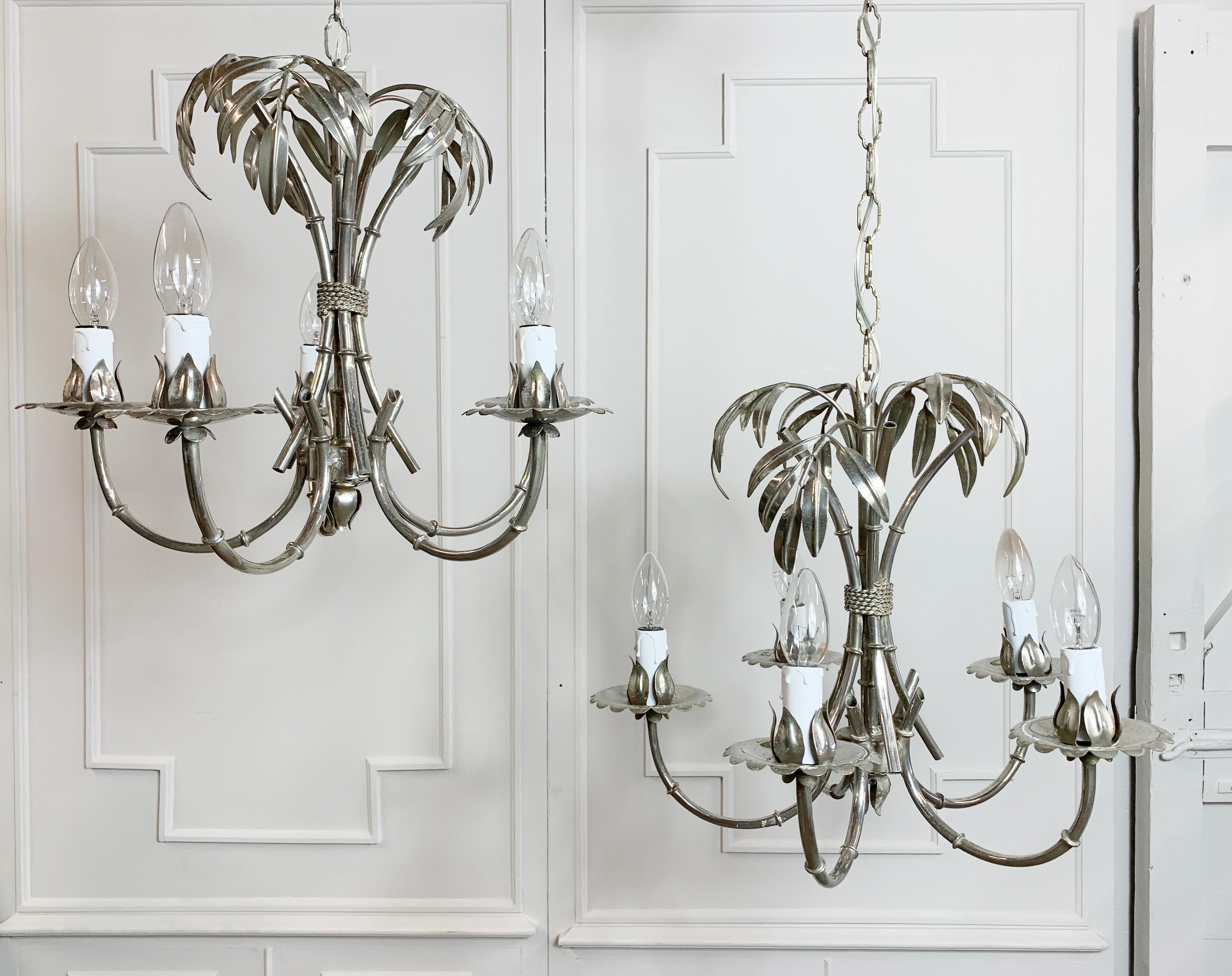 Late 20th Century Pair of Silver Gilt Hans Kogl Faux Bamboo Chandeliers