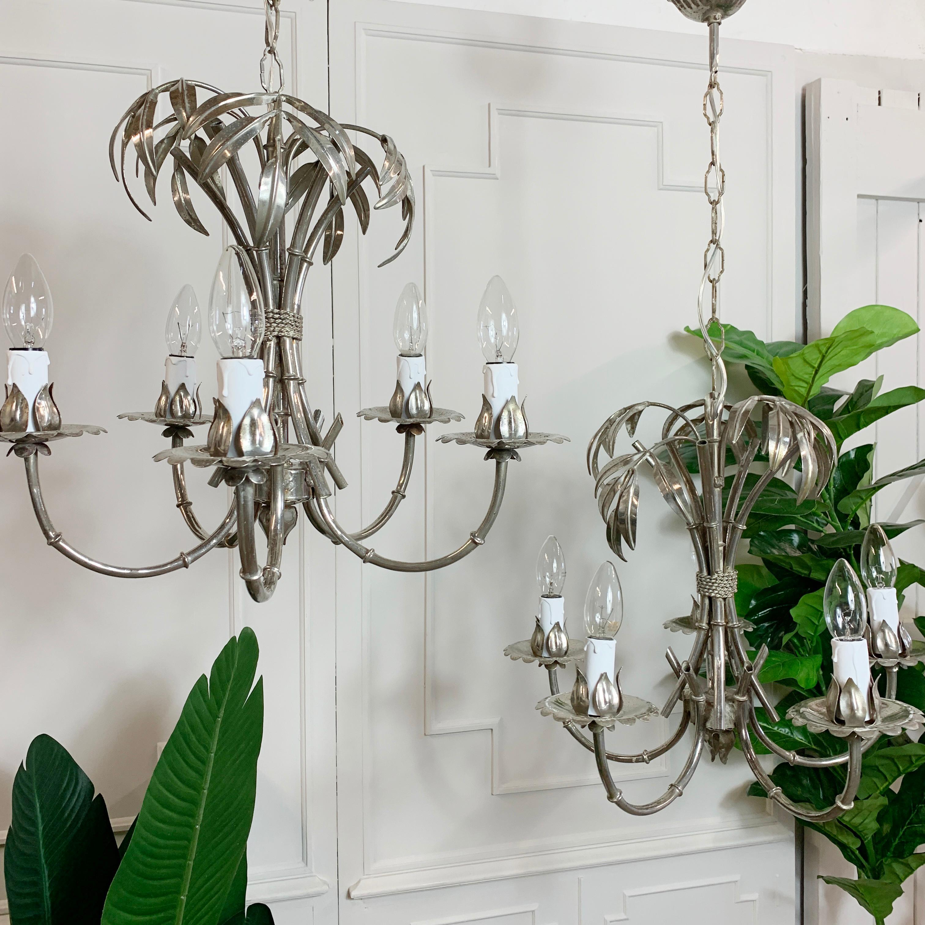 Pair of Silver Gilt Hans Kogl Faux Bamboo Chandeliers 1