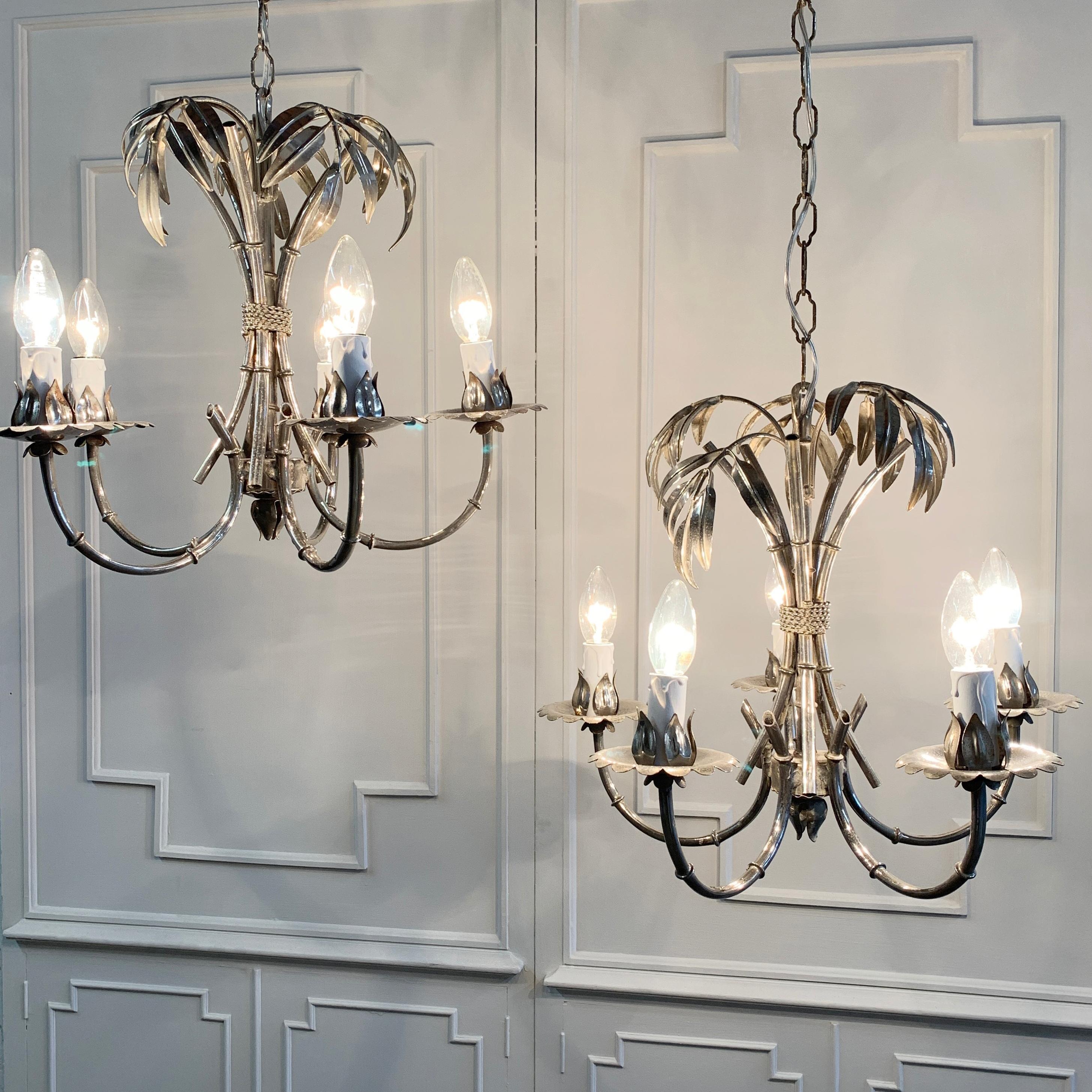 Pair of Silver Gilt Hans Kogl Faux Bamboo Chandeliers 2