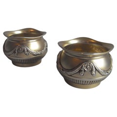 Antique Pair of Silver Gilt Neo-classical Revival Salt Cellars by Freerick Elkington