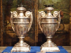 Pair of Silver Gilt Urn Shaped Wooden Candlesticks from Tuscany