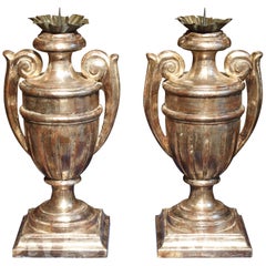 Pair of Silver Gilt Urn Shaped Wooden Candlesticks from Tuscany
