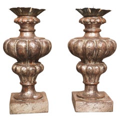 Pair of Silver Giltwood Pricket Candlesticks from Tuscany, Italy