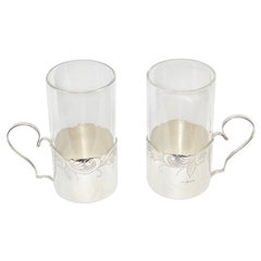 Pair of Silver & Glass Lemon Tea Holders, 1925, London