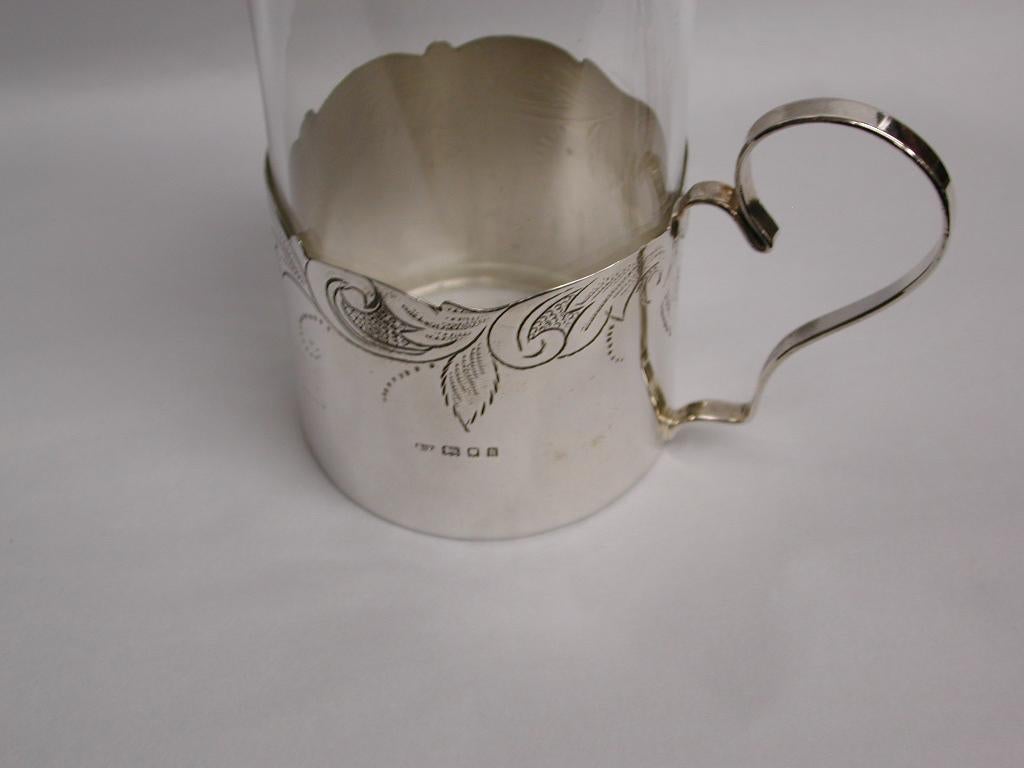 Neoclassical Pair of Silver & Glass Lemon Tea Holders, 1925, London For Sale