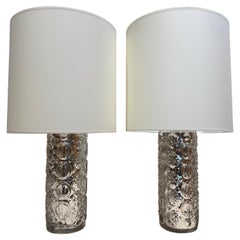 Paire de lampes de table en verre argenté Gustav Leek Orrefors Sweden 1970